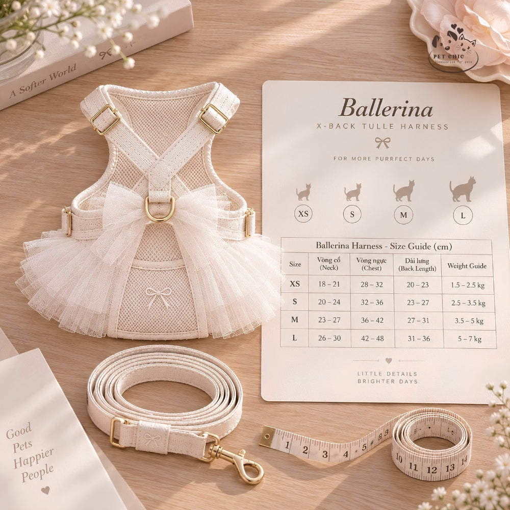 Ballerina – Yếm Ballet Chữ X & Dây Dắt Cho Mèo