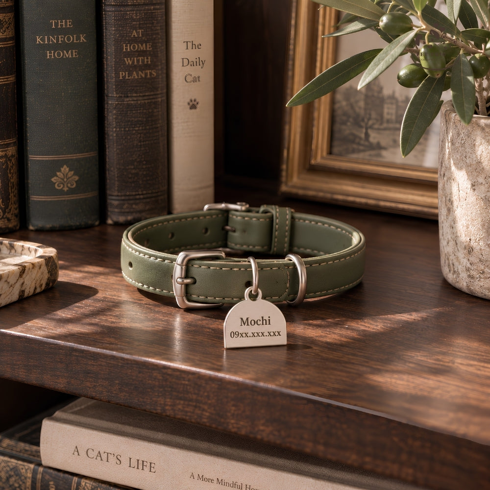 Olive Atelier – Vòng Cổ Da Cá Nhân Hóa Khắc Tên Cho Mèo