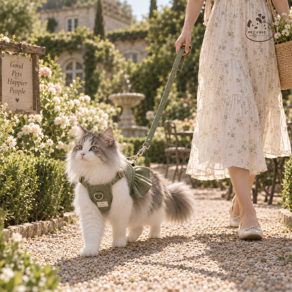 Garden Party – Yếm Cổ Vuông & Dây Dắt Cho Mèo