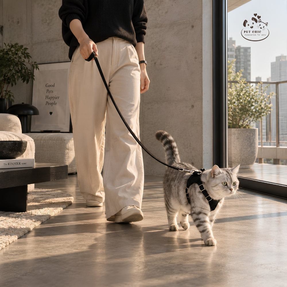 Noir Atelier – Yếm & Dây Dắt Minimalist Urban Cho Mèo