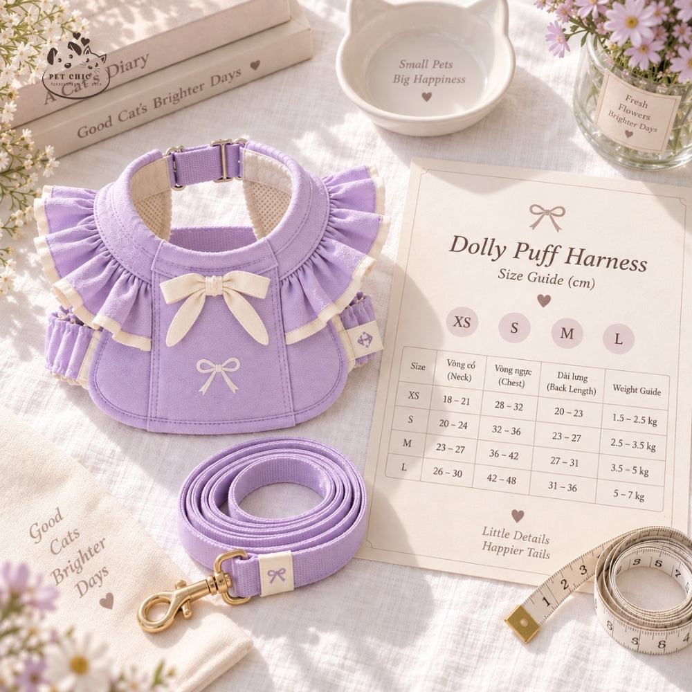 Dolly Puff – Yếm Cổ Tròn & Dây Dắt Cho Mèo