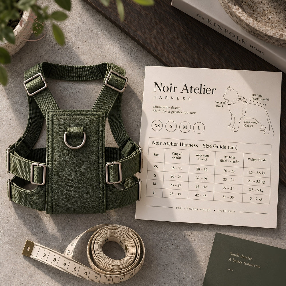 Noir Atelier – Yếm & Dây Dắt Minimalist Urban Cho Mèo